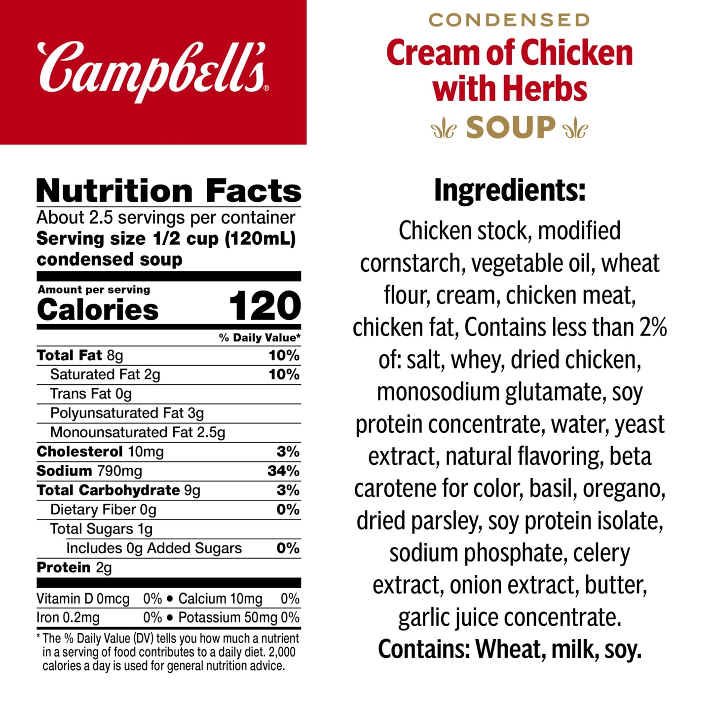 Campbell's Condensed Cream of Chicken Soup With Herbs, 10.5 oz Can