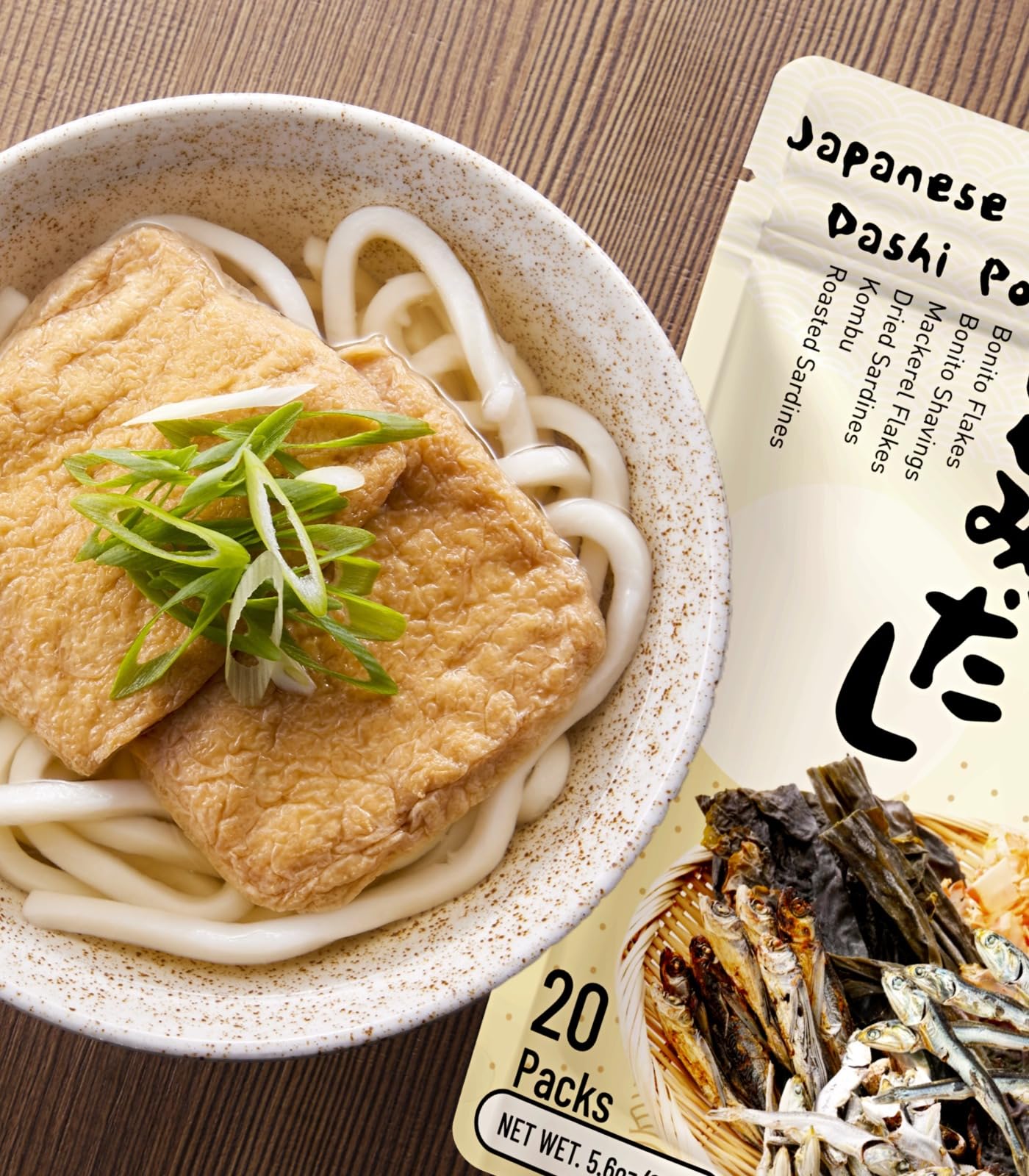Japanese Dashi Powder - Bonito & Kombu, Instant Soup Stock Granules, Dashi Broth for Miso Soup, Ramen, Pho, Udon & Hot Pot, No MSG Added, Ingredients from Japan, 8g x 20 Packs (5.6OZ)