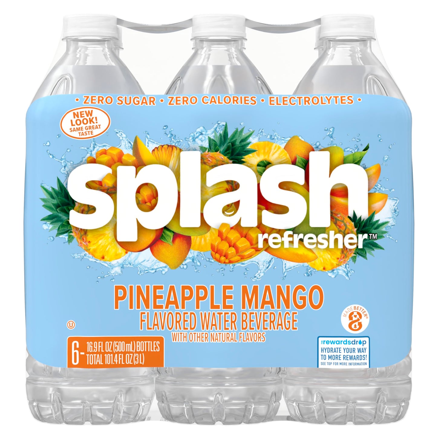 Splash Refresher Pineapple Mango Flavor Water Beverage 16.9 Fl Oz Plastic Bottle Pack of 24