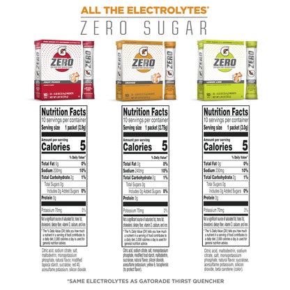 Gatorade G Zero Sports Drink Mix Powder Packets, 3 Flavor Classic Variety Pack, Electrolyte Powder Drink Mix for Hydration, Zero Sugar, Total 30 Packets