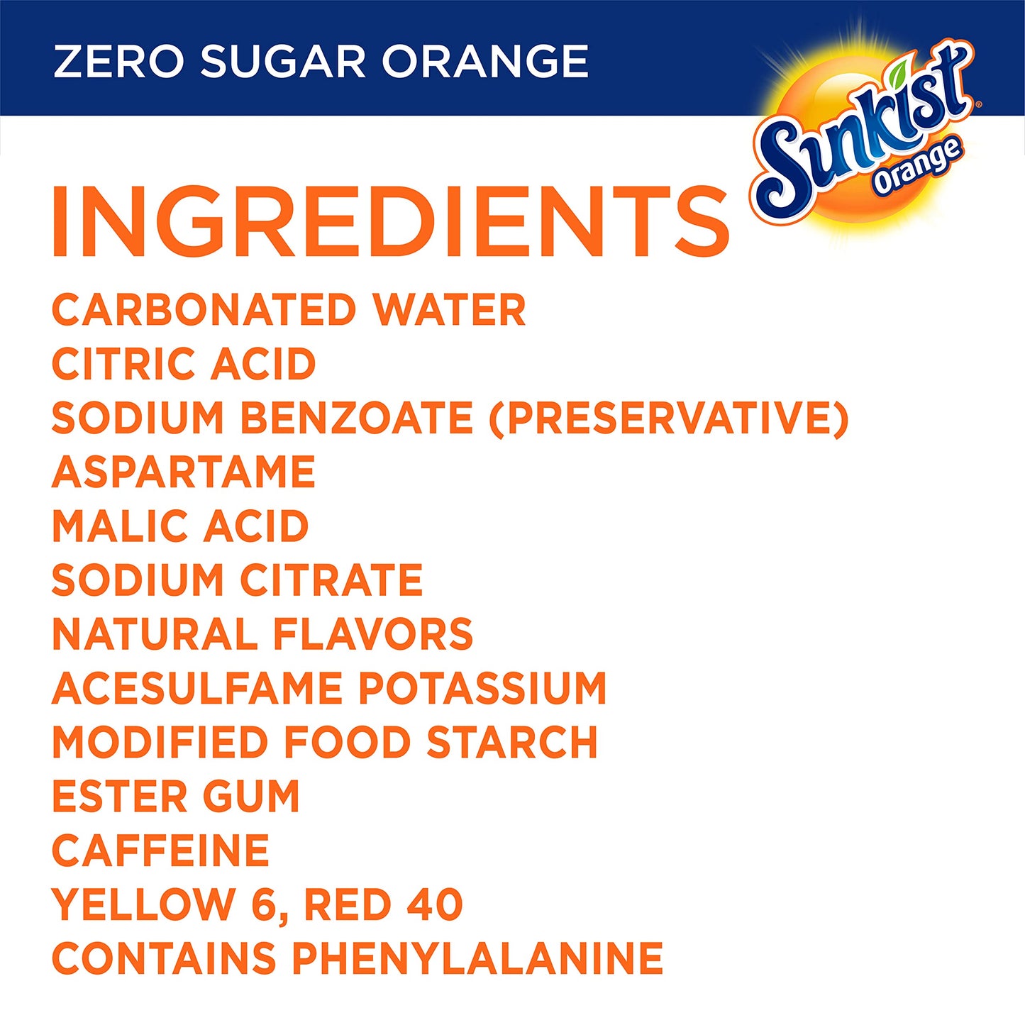 Sunkist Zero Sugar Orange Soda, 12 fl oz cans, 12 pack