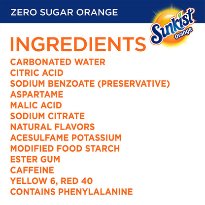 Sunkist Zero Sugar Orange Soda | 12 fl. oz. Cans | 12 Pack | Pack of 2