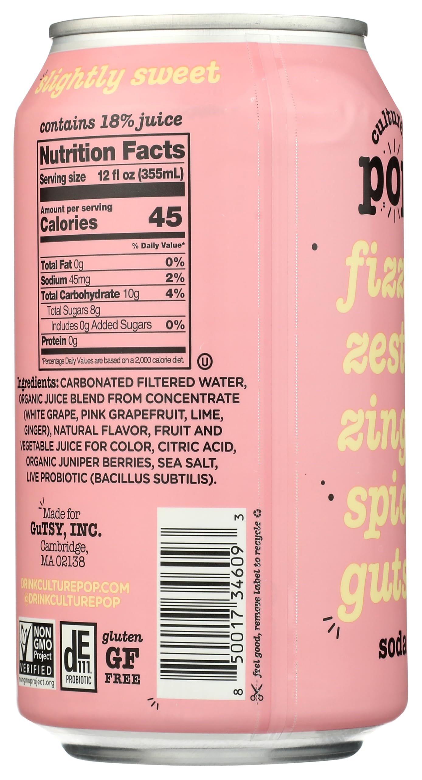 Culture Pop Soda Probiotic Grapefruit Soda 12 FO