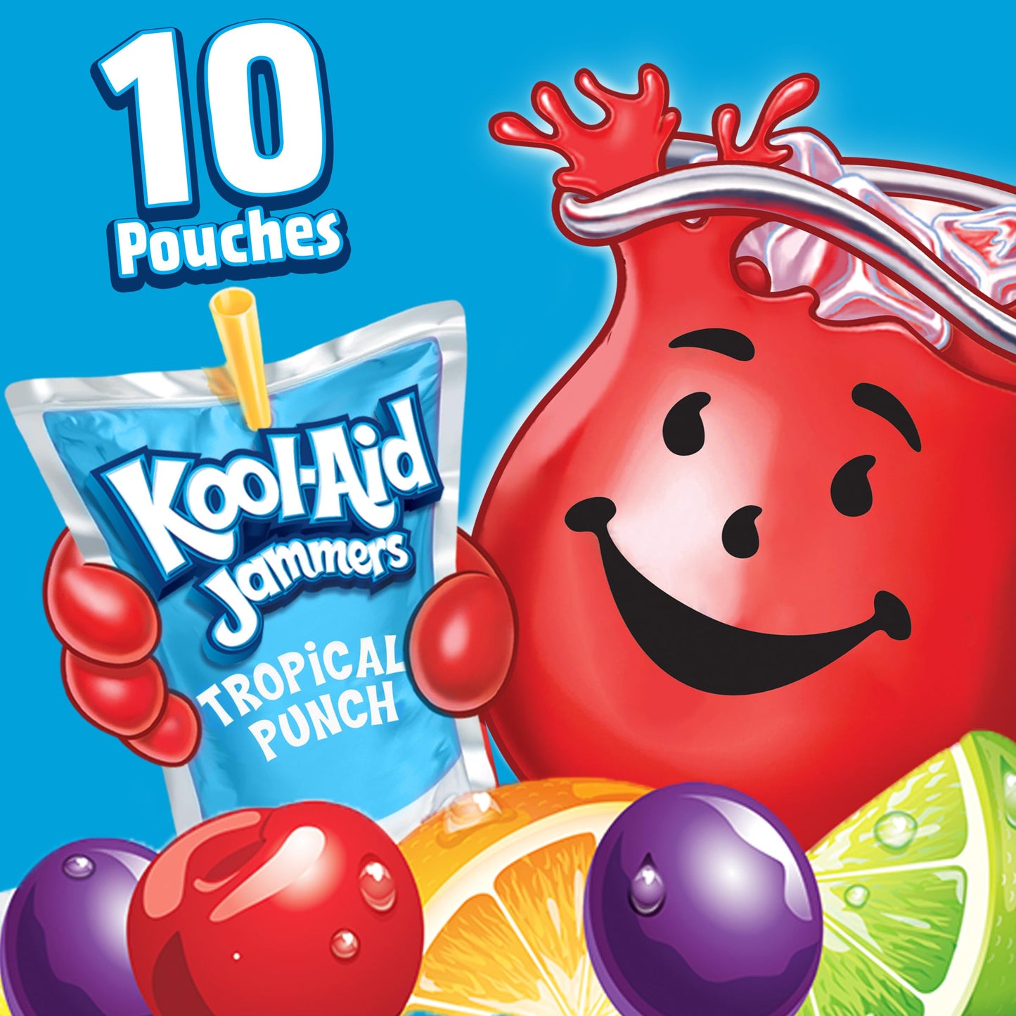 Kool-Aid Jammers Artificially Flavored Drink, 10 Pouches, for School Lunches and On-the-Go Hydration, Tropical Punch Artificially Flavored, Excellent Source of Vitamin C, 6 fl oz