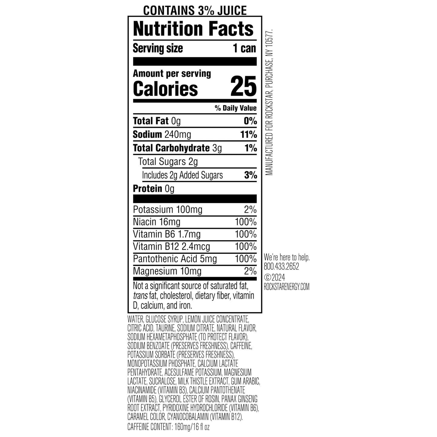 Rockstar Energy Drink with Caffeine Taurine and Electrolytes,Recovery Lemonade,16oz (Packaging May Vary),(Pack of 24)