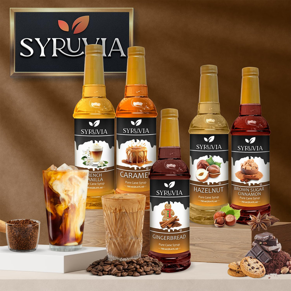 Syruvia Coffee Syrup, Butter Pecan Flavored Syrup for Drinks, Lattes, and Desserts – 25.4 fl oz