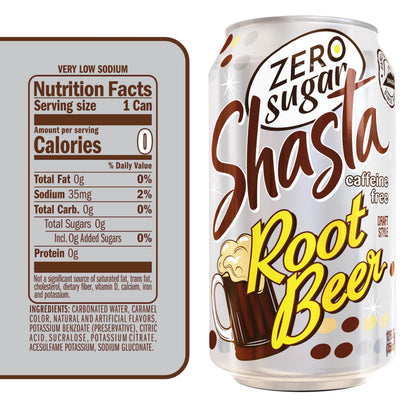 Shasta Zero Sugar Root Beer | 12-Pack of 12oz Cans | Rich Root Beer Flavor | Classic Taste, Zero Sugar | Caffeine-Free