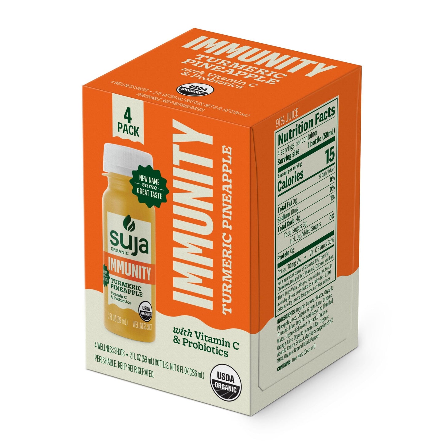 Suja Organic Immunity Defense Shot (2 Fl Oz x 4 Count) with Turmeric and Ginger | Immunity Boost & Support | Functional Shots | Cold-Pressed Juice with Live Probiotics | Plant-Based & Gluten-Free