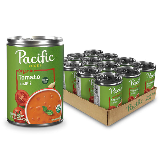 Pacific Foods Organic Tomato Bisque Soup, 16.3 oz Can (12 Pack)