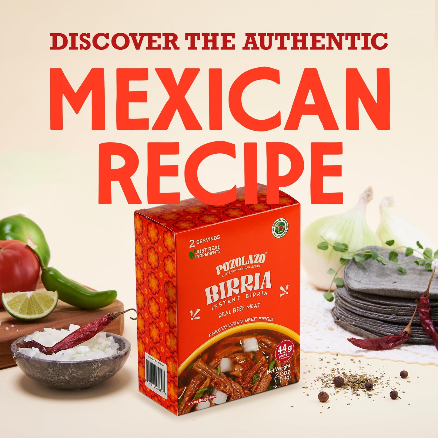 POZOLAZO | Instant Birria Soup | Mexican Beef Stew | Real Freeze-Dried Meat | 2-Serving Box | Authentic Red Chile Broth & Spices