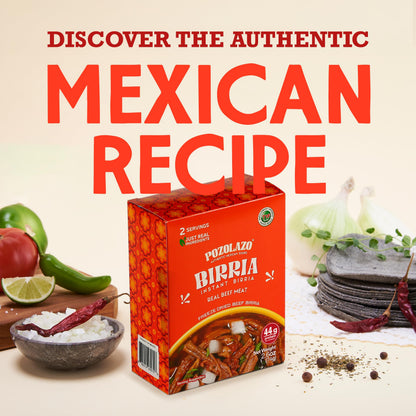 POZOLAZO | Instant Birria Soup | Mexican Beef Stew | Real Freeze-Dried Meat | 2-Serving Box | Authentic Red Chile Broth & Spices