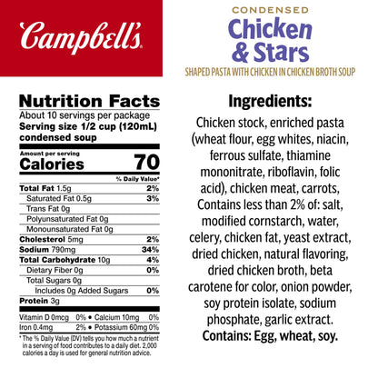 Campbell’s Condensed Kids Chicken and Stars Soup, 10.5 oz Can (4 Pack)