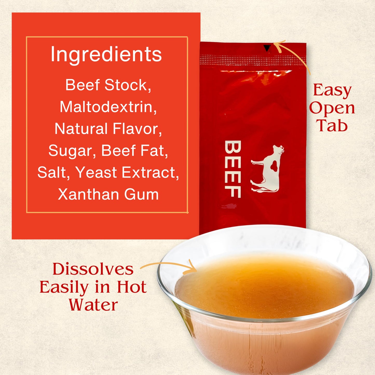 Reduced Sodium Beef Broth Concentrate - 20 Stick Pack (9.6g Each) - Bundle with Habanerofire Pan and Skillet Scraper