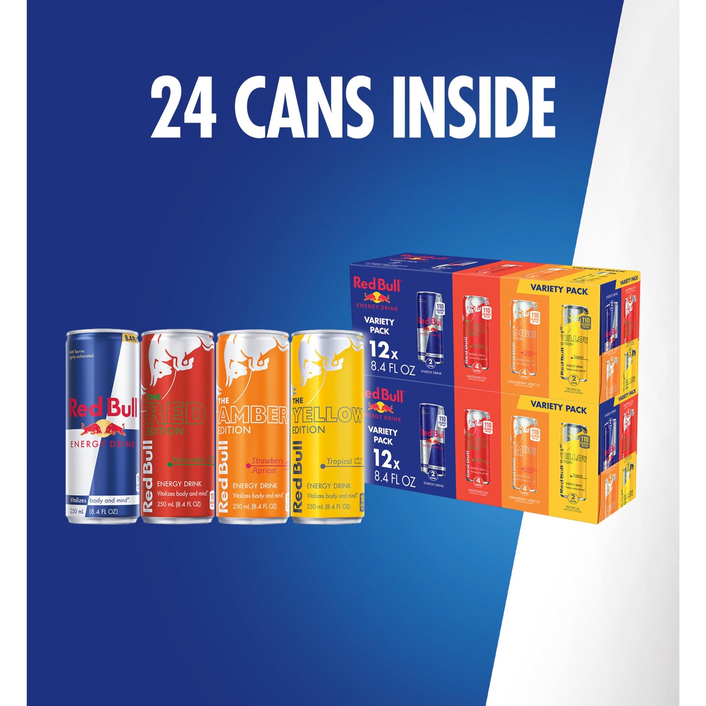 Red Bull Energy Drink Variety, Red-Bull Red, Yellow, and Amber Edition and Energy Drinks, 8.4 Fl Oz, Cans, (Pack of 48)