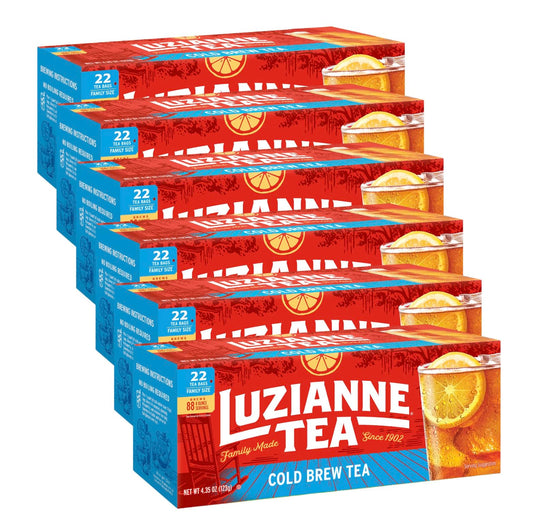 Luzianne Unsweetened Cold Brew Black Iced Tea Bags, Family Size, 22ct Box (Pack of 6)