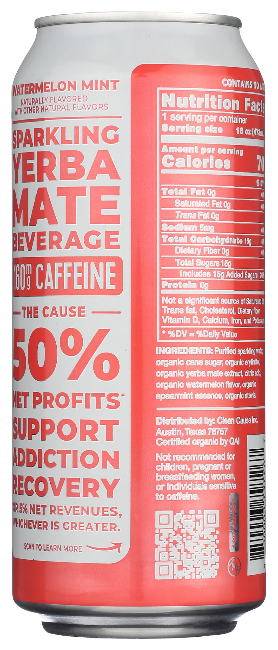 Clean Cause Organic Sparkling Watermelon Mint Yerba Mate, 16 FZ