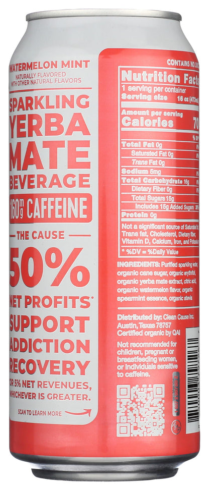 Clean Cause Organic Sparkling Watermelon Mint Yerba Mate, 16 FZ