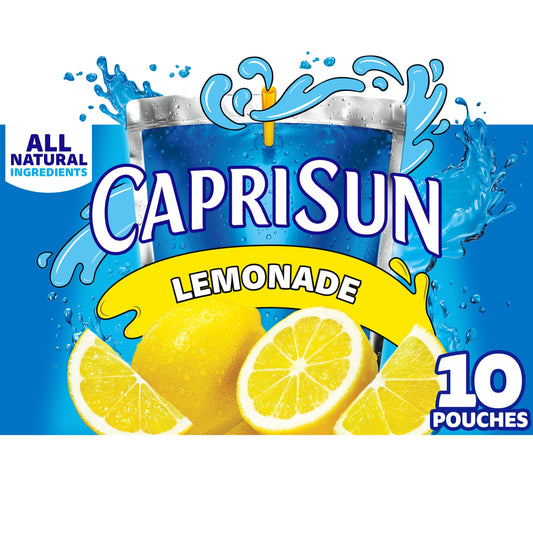 Capri Sun Flavored with Other Natural Flavor Juice Drink Blend, 10 Pouches, for School Lunches and On-the-Go Hydration, Lemonade, All Natural Ingredients, 6 fl oz