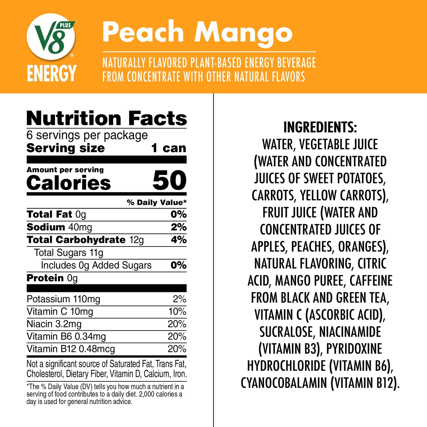 Goldfish Cheddar Cheese Crackers, 27.3 Oz Carton, and V8 +Energy Peach Mango Energy Drink, 8 Oz Can (Pack of 6)