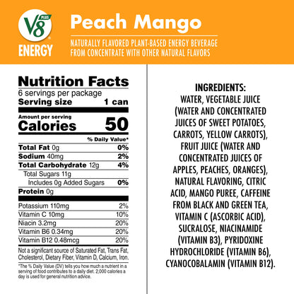Goldfish Cheddar Cheese Crackers, 27.3 Oz Carton, and V8 +Energy Peach Mango Energy Drink, 8 Oz Can (Pack of 6)