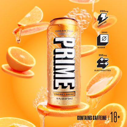 PRIME Energy DREAMPOP, Sugar Free Energy Drink, 200mg Caffeine and 355mg of Electrolytes for Hydration, Low Calorie, Vegan, Gluten Free, 16 Fluid Ounce Can