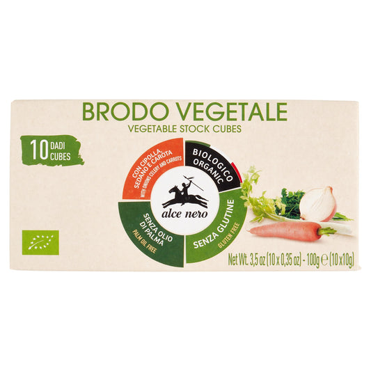 Alce Nero: "Brodo Vegetale" Organic Bouillon Cubes Pack of 1 (10 Cubes per pack), 10 Grams Each Cube