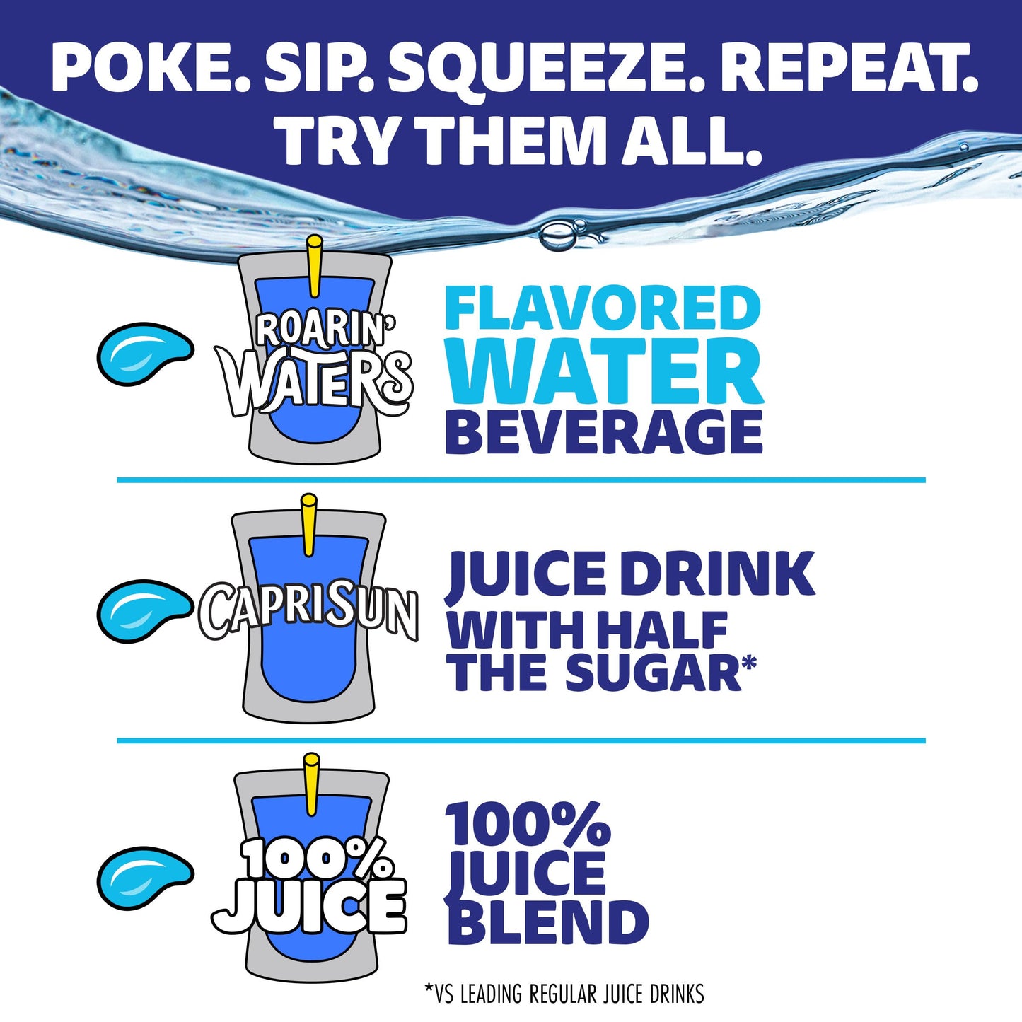 Capri Sun Roarin' Waters Tropical Punch Flavored with other natural flavor Water Beverage, 10 ct Box, 6 fl oz Drink Pouches