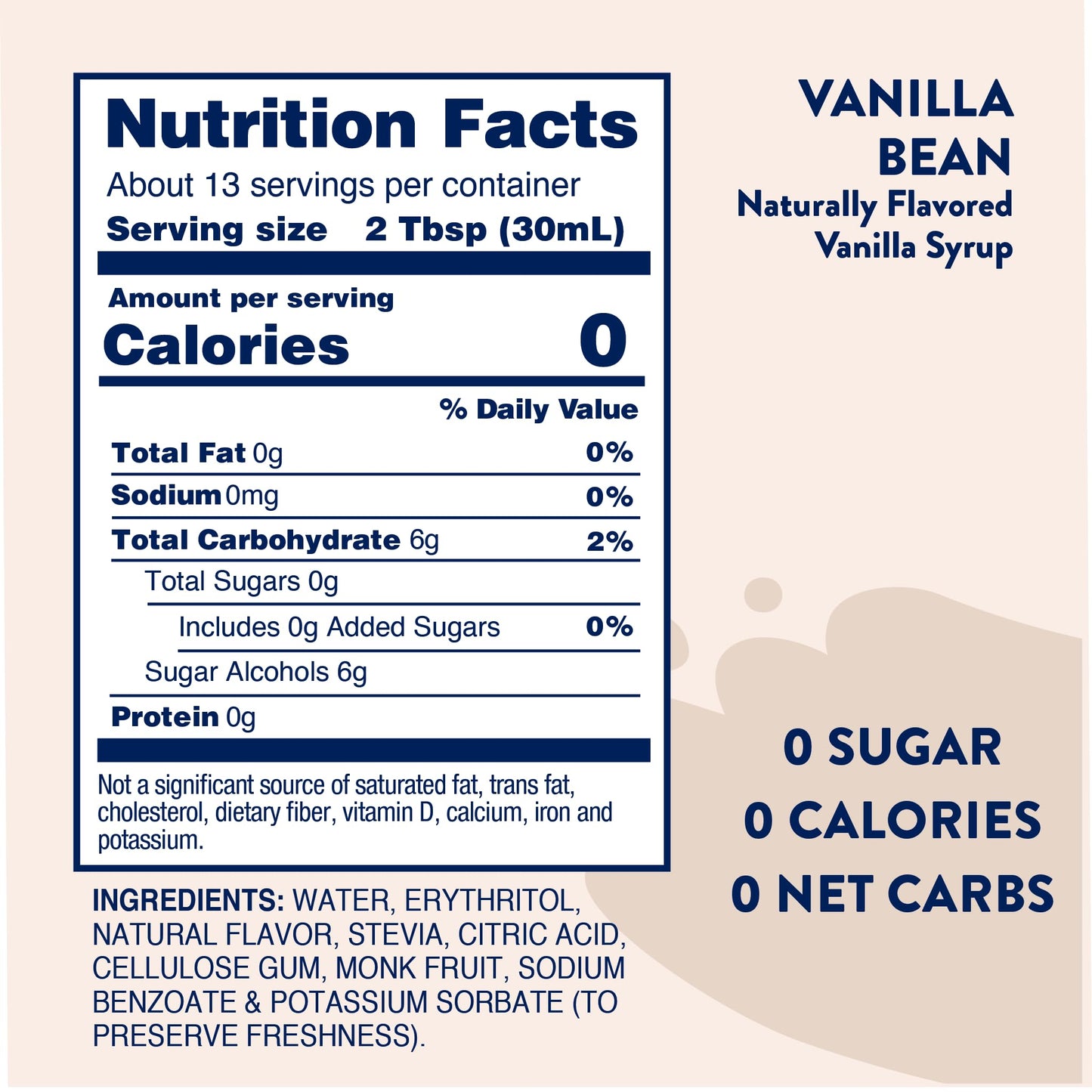 Jordan's Skinny Mixes Sugar Free Coffee Syrup, Vanilla Bean Coffee Flavoring Syrup, Naturally Sweetened Zero Calorie Drink Mix, Lattes, Baking, Protein Shake, Cocktail, Dairy & Gluten Free, 12.7 Fl Oz