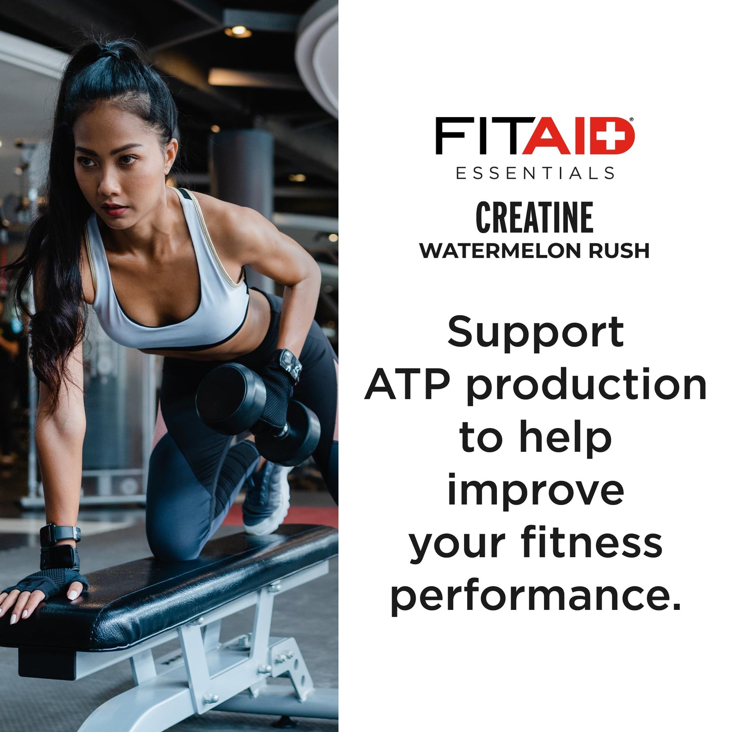 FITAID Creatine Monohydrate Powder, CreaPure, Watermelon Rush, ATP Production for Weightlifting, Cycling, Zero Sugar, Smooth-Mixing, Easy on Stomach, Resealable, 60 Servings