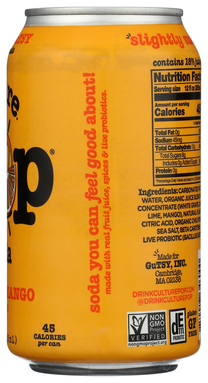 Culture Pop Soda Orange Mango & Lime Probiotic Soda, 12 FZ