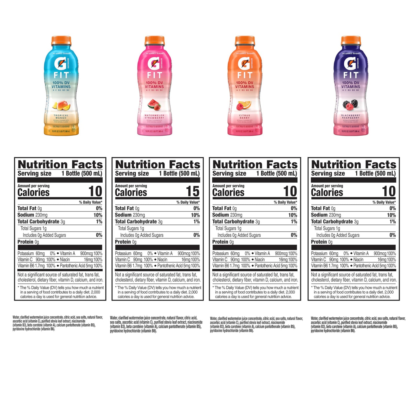 Gatorade Fit Electrolyte Beverage,Healthy Real Hydration,New 2.0 4 Flavor Variety Pack,16.9.oz Bottles,(Pack of 24)