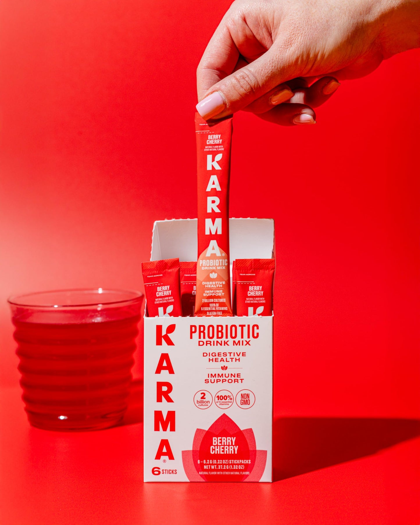 Karma Probiotic Hydration Packet - 6 Pack, Strawberry Lemonade Powder Drink Mix Stick - On-The-Go Immune & Gut Health Support