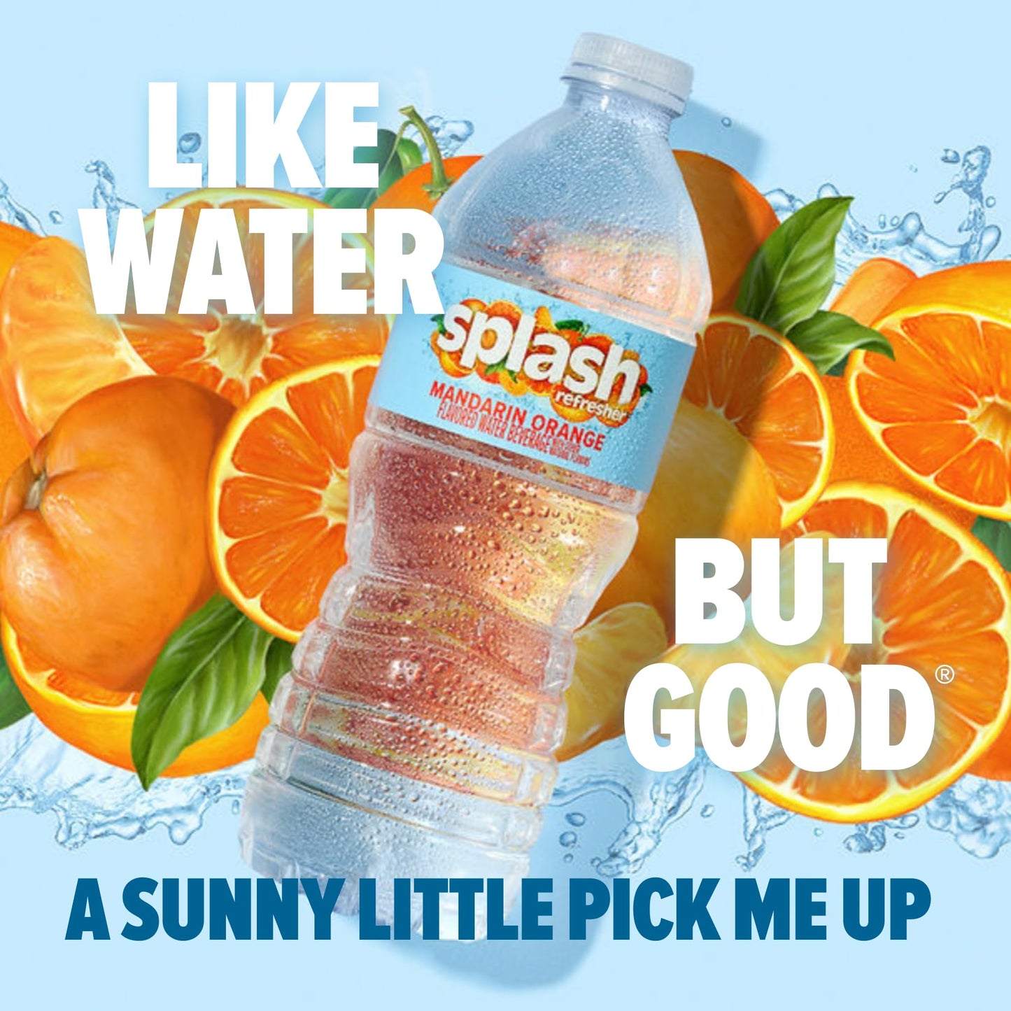 SPLASH REFRESHER Flavored Water Bottles, Mandarin Orange Flavor - 6-Pack, 16.9 Fl Oz - Refreshing Flavored Bottled Water with Electrolytes - Zero Sugar & Zero Calories