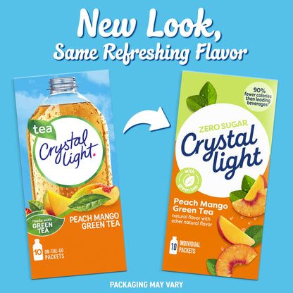 Crystal Light Drink Mix, 10 Packets, for Convenient On-the-Go Flavorful Hydration, Naturally flavored with other natural flavor Peach Mango Green Tea, Zero Sugar, 0.8 oz
