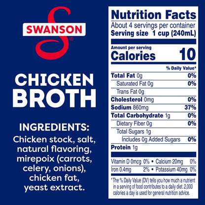 SWANSON S 100% Natural Chicken Broth, 32 oz Carton, (Pack of 4)