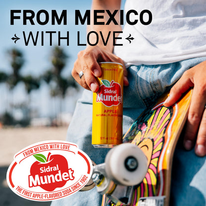 Sidral Mundet - Mexican Soda Soft Drinks, Apple (12 oz, 355ml) 24 Cans - Caffeine Free, Gluten Free - Real Cane Sugar - 0g Fat - Made in Mexico - Natural Flavor Soda Pop - Over 120 Years