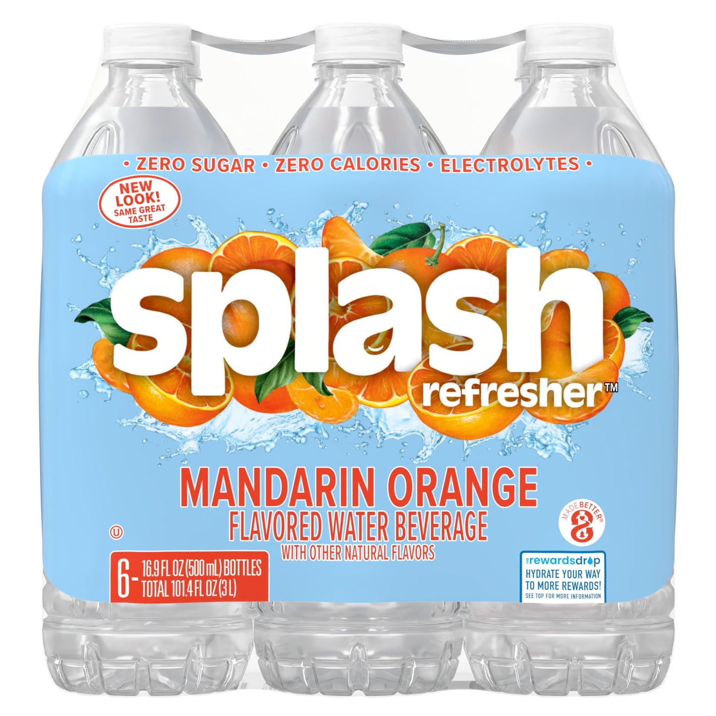 Splash Refresher Mandarin Orange Flavored Water, 16.9 Fl Oz, Plastic Bottle, Pack of 24