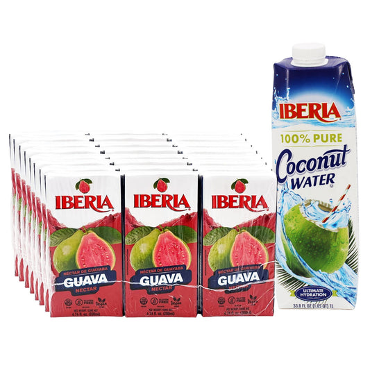 Iberia Coconut Water, 33.8 fl oz + Iberia Guava Nectar, 6.8 fl oz (Pack of 24)