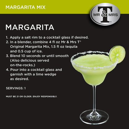 Mr & Mrs T Margarita Mix, 1 L bottle (Pack of 4), Tangy Lime Blend Flavored Cocktail Mixer, Made with Cane Sugar, Perfect for Traditional Margarita and Mocktail Drinks
