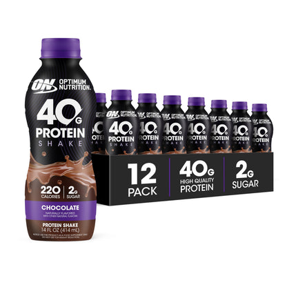Optimum Nutrition 40g Protein Shake, 40g of Protein, Naturally Flavored, Complete Protein Drink, Chocolate, 14 Fl Oz, 12 Count (Pack of 1) (Packaging May Vary)