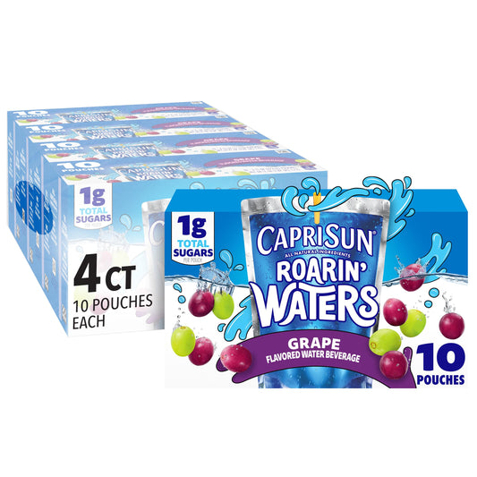 Capri Sun Roarin' Waters Grape Flavored with other natural flavors Water Beverage, 40 ct Pack, 4 Boxes of 10 Drink Pouches