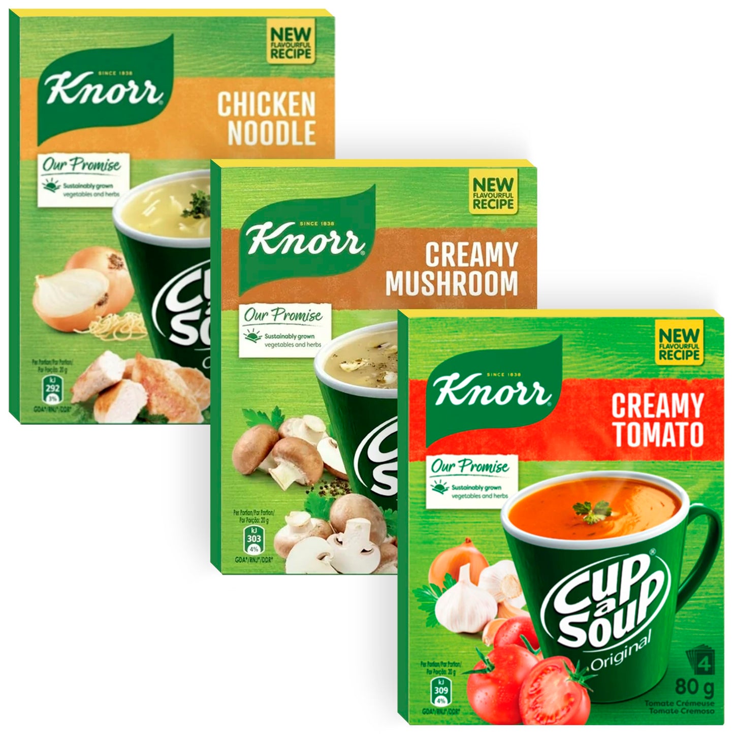 Cup-a-Soup Variety Pack Bundle - Includes Chicken Noodle, Creamy Mushroom, and Creamy Tomato Instant Soups - Quick and Wholesome Meals