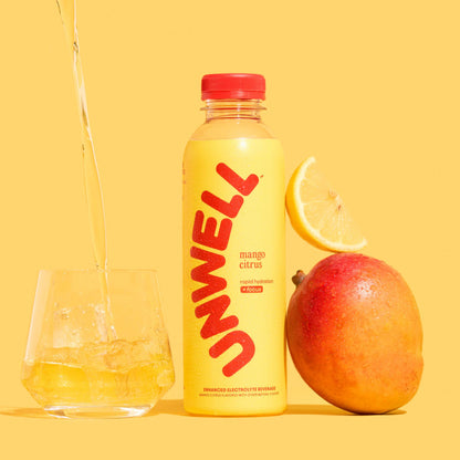 Unwell Hydration Electrolyte Drink For Rapid Hydration + Focus – Mango Citrus, 12 Pack