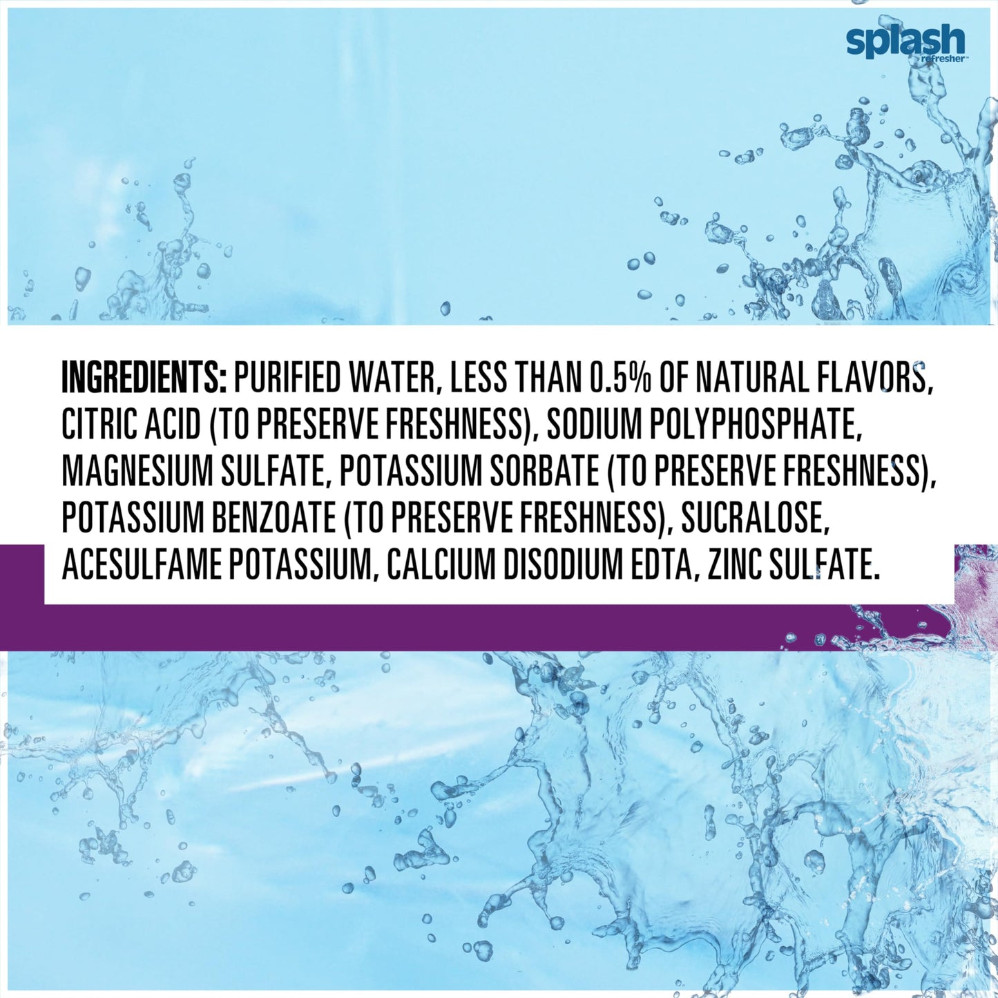 Splash Refresher Acai Grape Flavored Water, 16.9 Fl Oz, Plastic Bottle Pack of 18