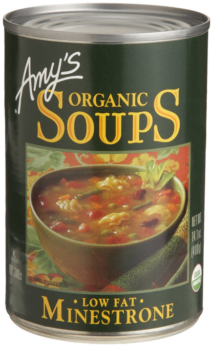 Amy's Soup, Vegan Hearty Minestrone, Made With Organic Vegetables, Beans and Pasta in Tomato Broth, Canned Soup, 14.1 Oz (12 Pack)