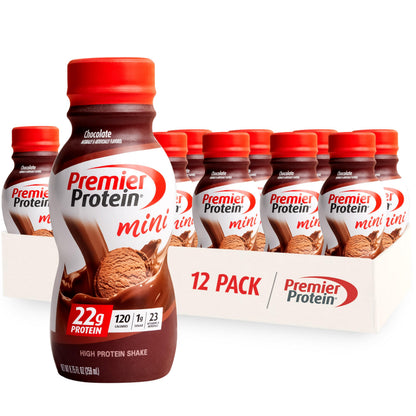 Premier Protein Shake MINIs Chocolate 22g Protein 120 Calories Pack of 12 & Caramel 22g Protein 120 Calories Pack of 12