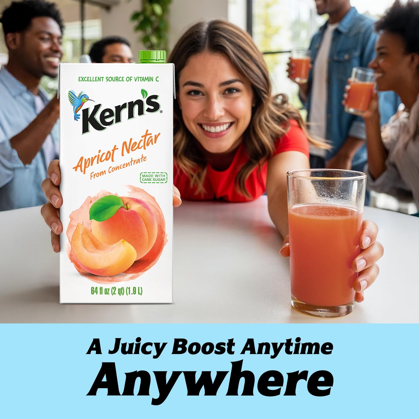 Kern’s Apricot Nectar Juice - Made with Fresh Fruit Puree & Apricot Juice Concentrate for Smoothie Mix, Cocktail Mixers, Kids Drink & Beverages - 64oz, 8 Pack Carton