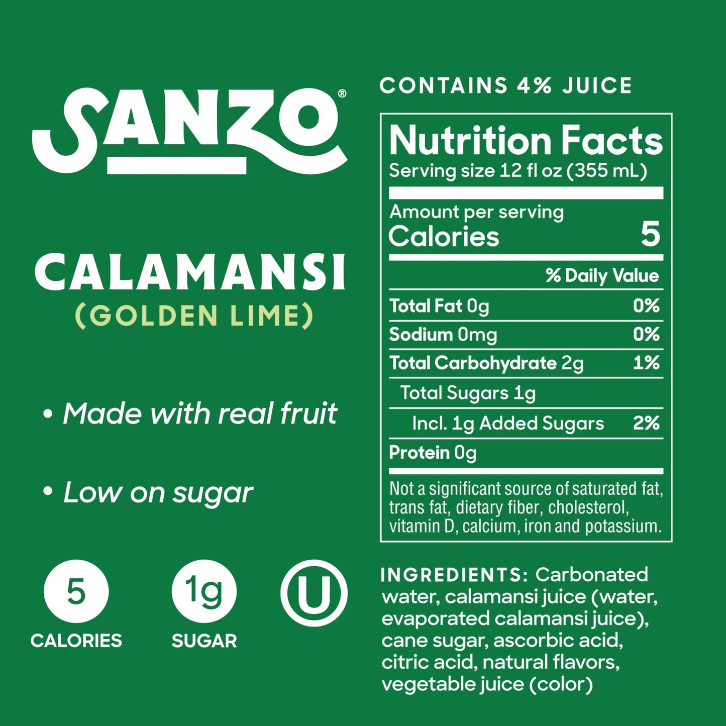 Sanzo Flavored Sparkling Water - Golden Lime Seltzer (Calamansi) - Low Calorie Low Sugar - Craft Asian Drinks - Vegan Gluten Free Carbonated Flavored Water - Fizzy Healthy Drinks - 12oz, 6 Pack