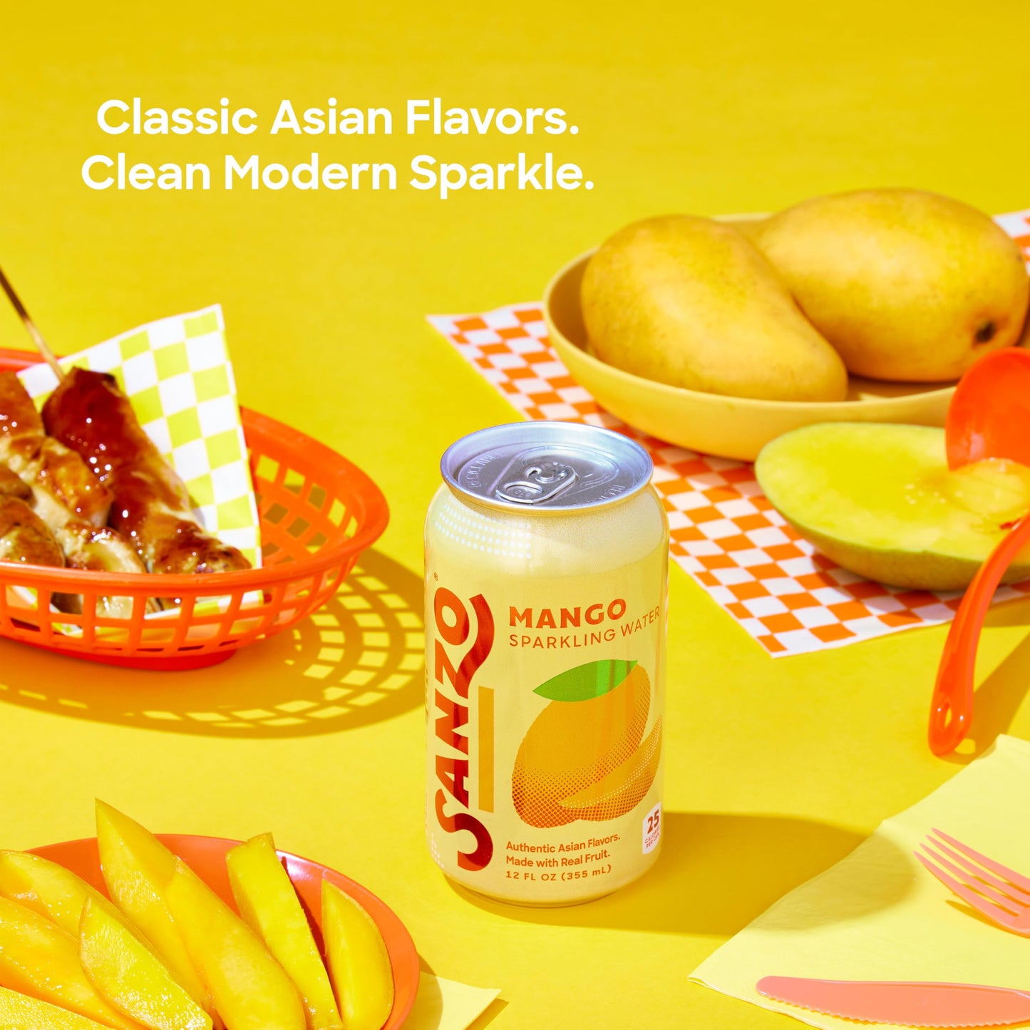 Sanzo Flavored Sparkling Water - Mango Seltzer - Low Calorie Low Sugar - Craft Asian Drinks - Vegan Gluten Free Carbonated Flavored Water - Fizzy Bubbly Healthy Drinks - 12oz, 6 Pack