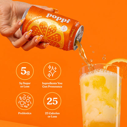 Poppi Sparkling Prebiotic Soda Beverage with Apple Cider Vinegar, Seltzer Water and Fruit Juice, Orange Flavor, 12 Fl Oz, 1 Count, Packaging May Vary